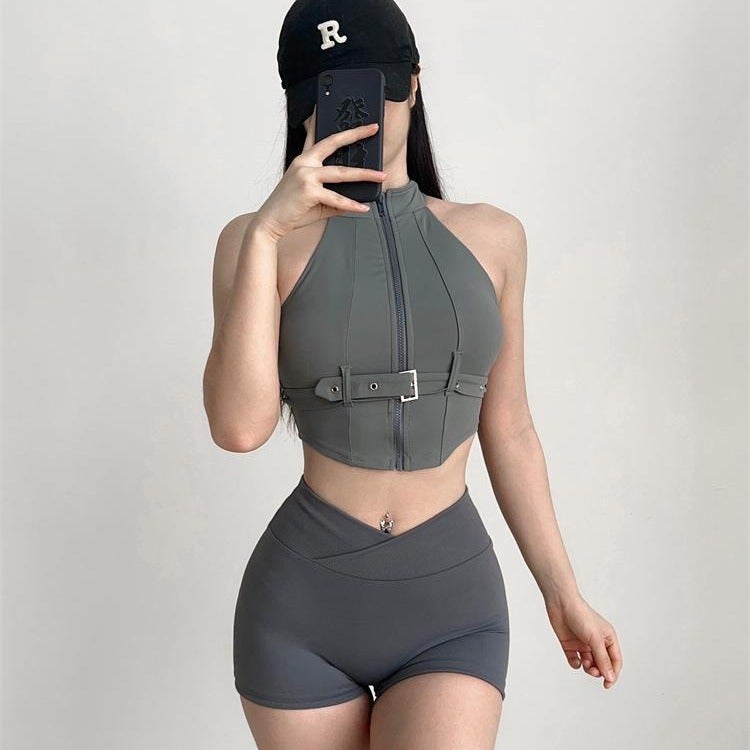 Motorcycle Style Sports Vest With Chest Pad Fitness Top Yoga Clothes Training Clothes Spice Girls Sleeveless Buckle - Image 5
